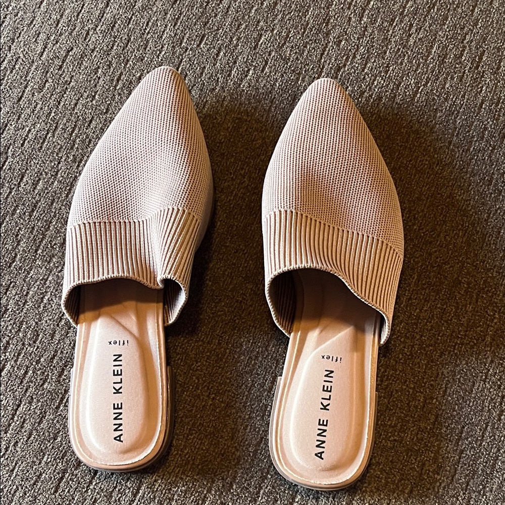 Anne Klein Beige Knit Mules